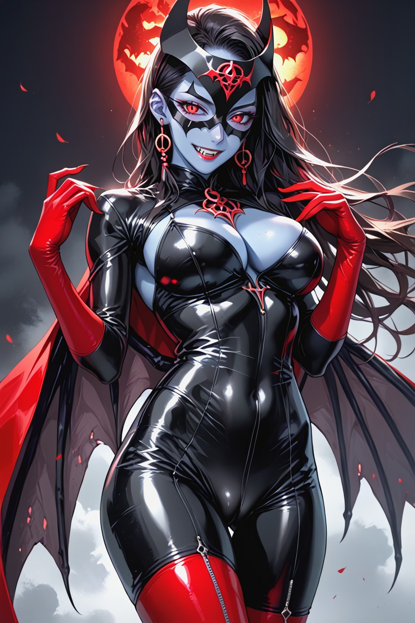 18+, Black Stockings Emerging From Boots, Black Full Headpiece With Bat-like Ear Extensions AI Porn