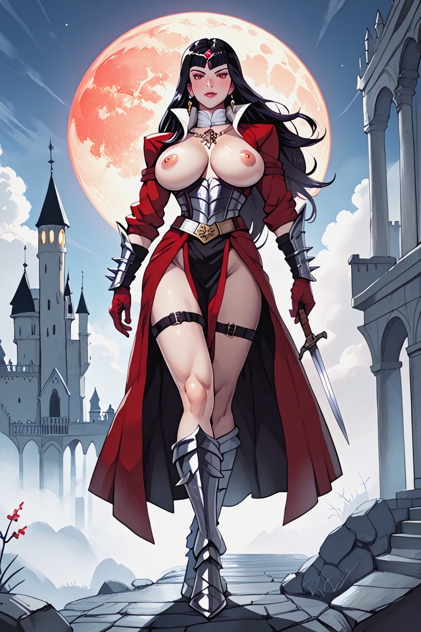 And Leather Gauntlets Massive Breasts, Long Flowing Raven Hair, Cinematic Lighting AI 포르노