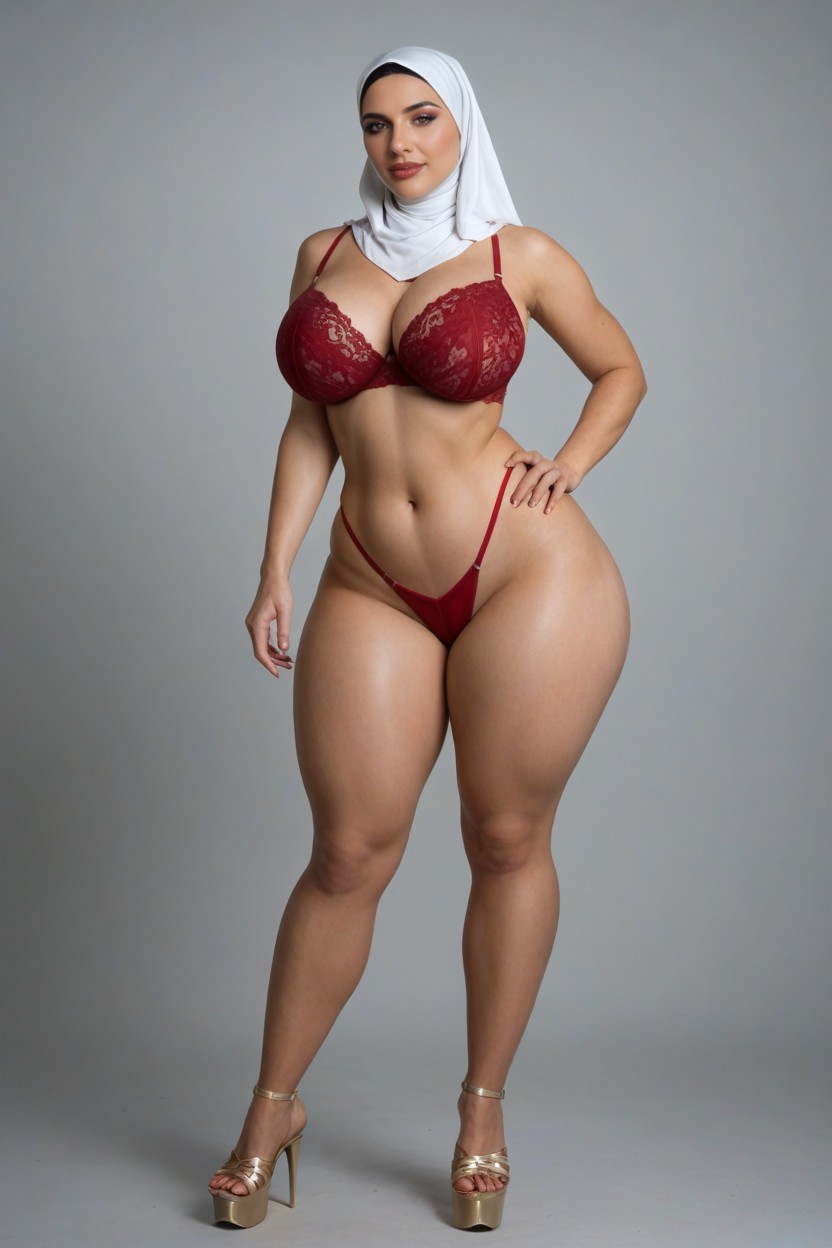 18+, Daring Sheer Translucent White Hijab With Golden Threads Framing Her Perfect Heart-shaped Face, Cinematic AI Porn