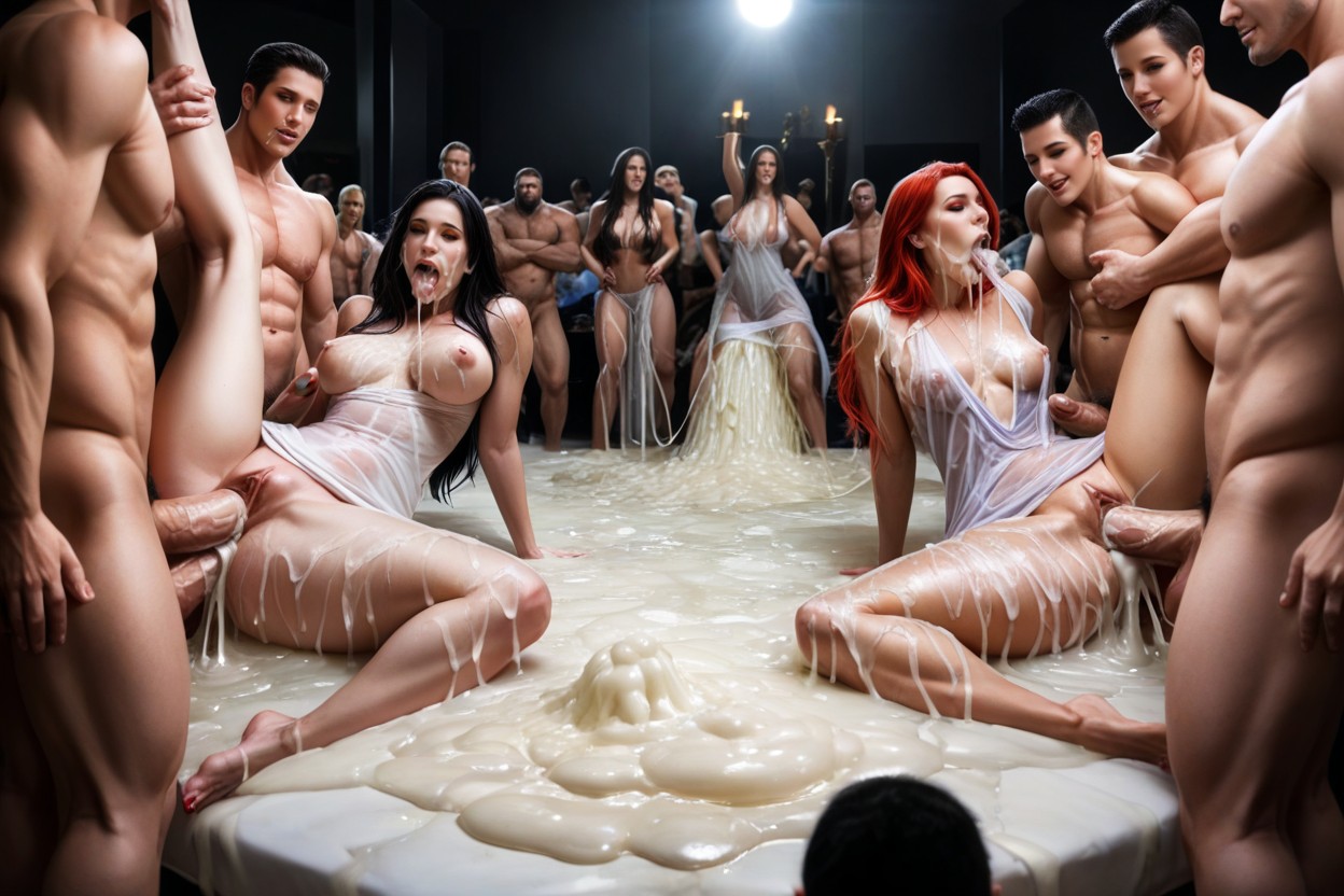Extreme Cum On Breasts, Cock In Mouth, Scene With Triple Fucking Pornografia de IA