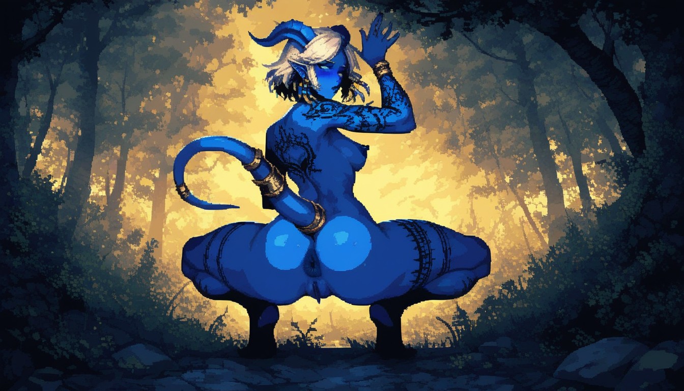 Large Ass, Long Tail, Dark Blue Skin AI 포르노