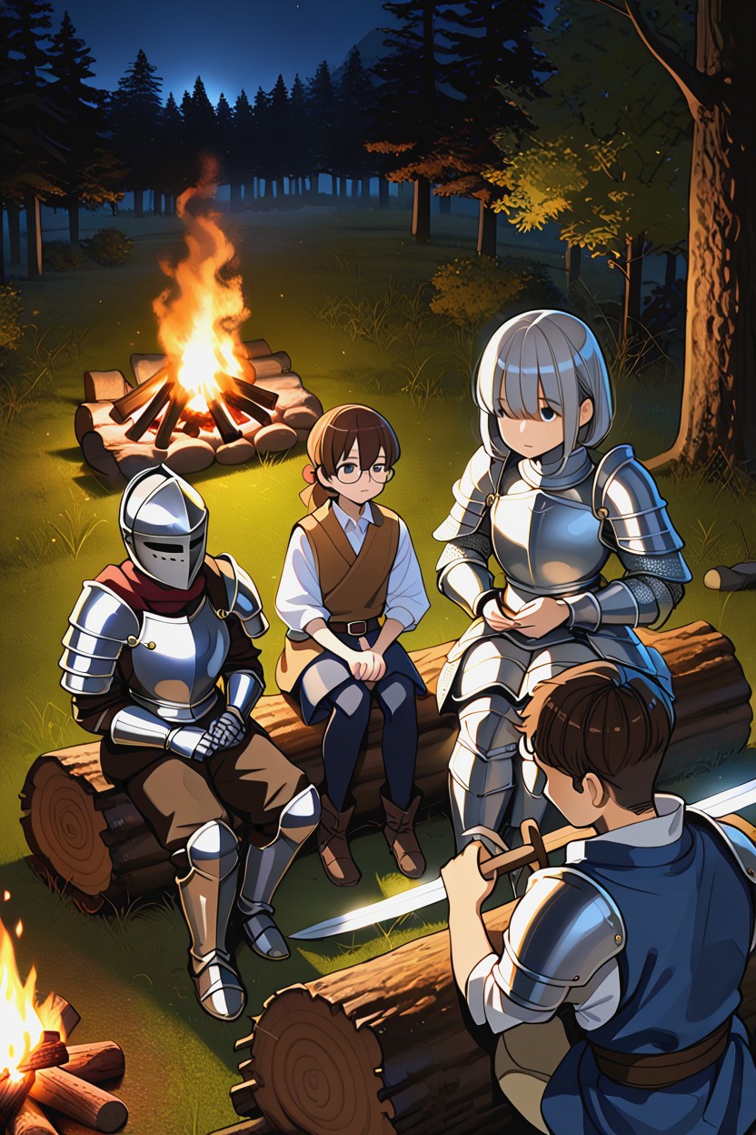 Boy, Campfire Lighting Area, Palms Towards Fire Porno IA