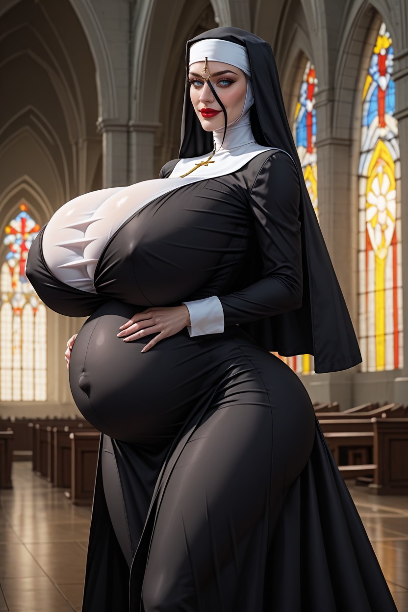 Iglesia, Ultra High Details, Gigantic Enlarged Puffy Lactat Porno IA