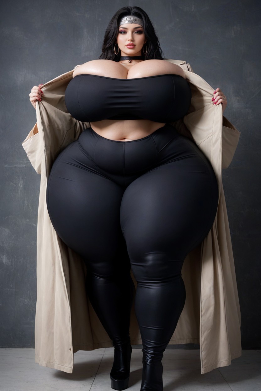 Gigantic Huge Massive Hyper Thighs, Front View Angle, Black Pants Porno IA