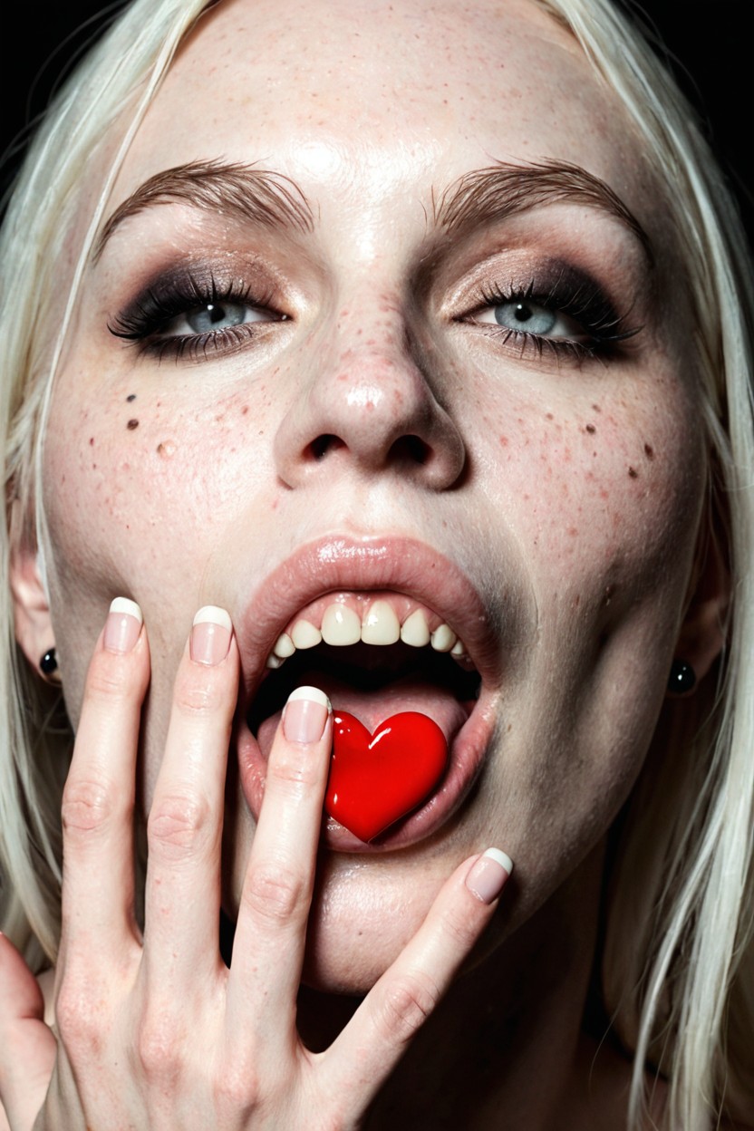 Defined Pink Lips, Close Up Woman's Face, Angular Nose Porno IA