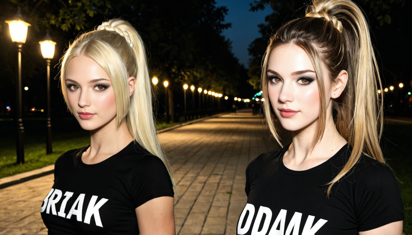 Side View Shot, Sleek Ponytail, Dark Atmosphere Porno IA