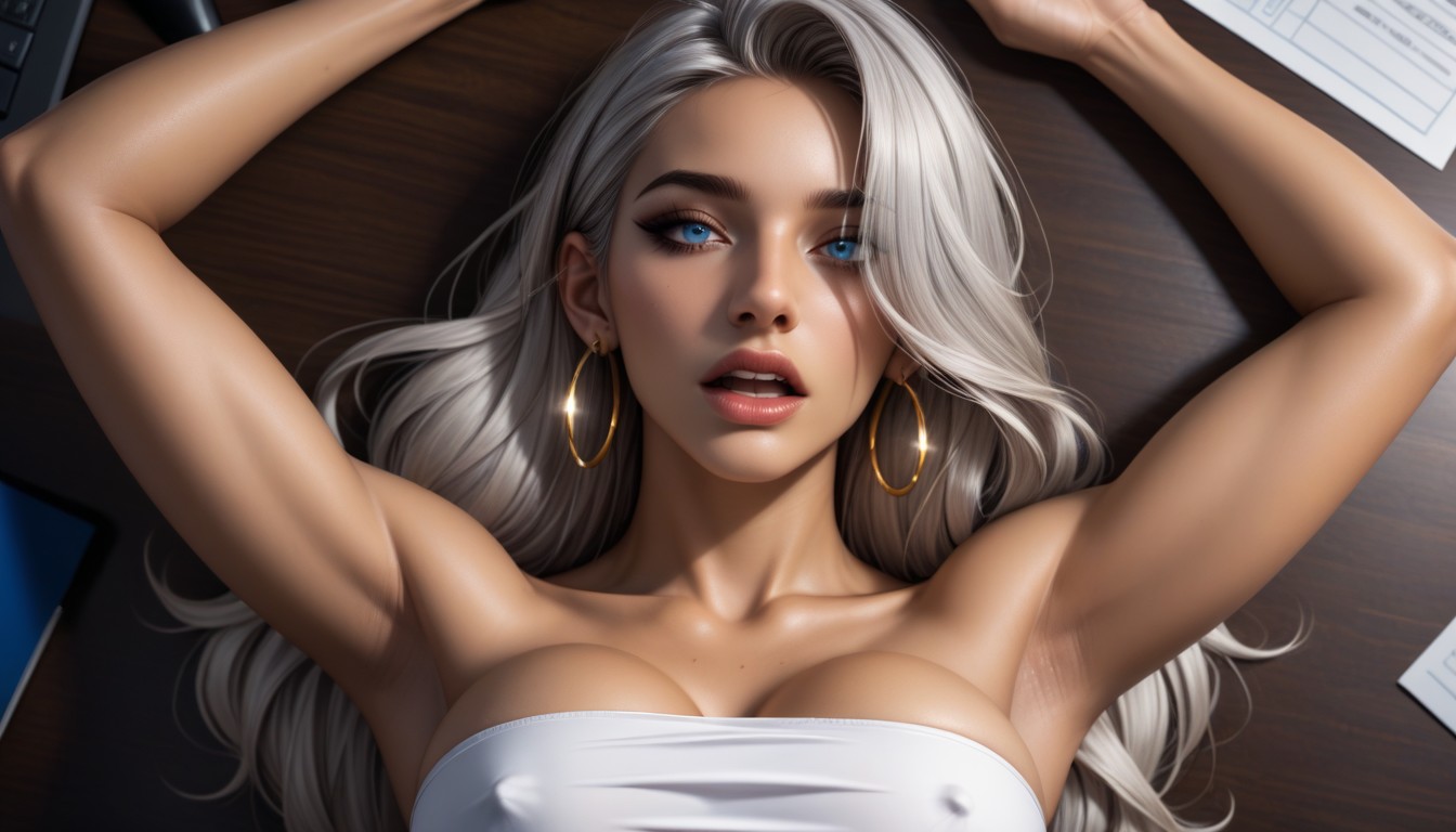Hair Behind Ear, Night, Gold Hoop Earrings Porno IA