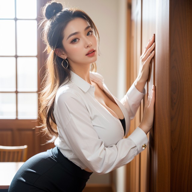 Light From All Directions, Loose Oversized Red Shirt, Tight Skirt Porno IA