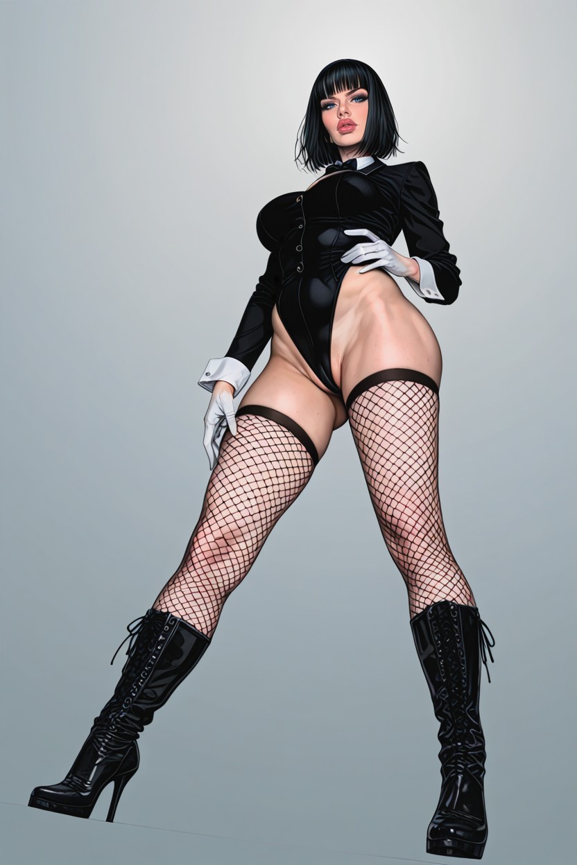 Rounded Breast, Full Body, And Knee-high Black Boots And Black Top Hat Porno IA