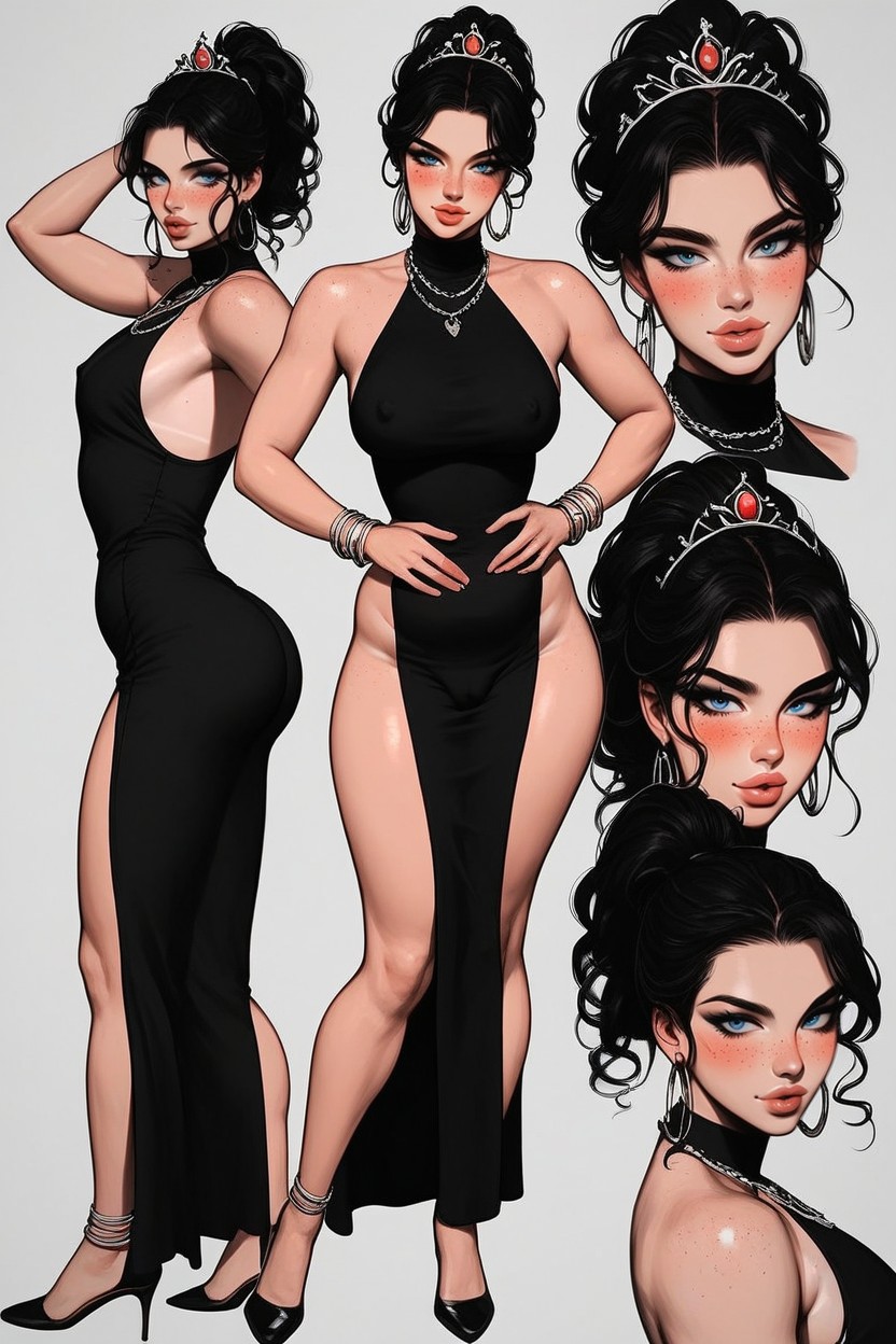 Tight Black Dress, Thick Thigs, Plano Mediot Porno IA