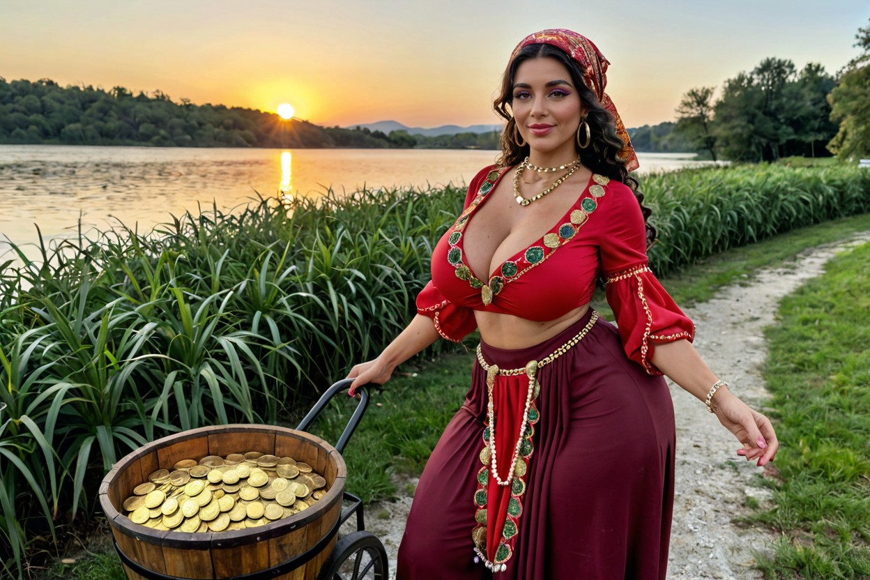 Mature Woman, Gypsy Headdress, Highest Detail Porno IA