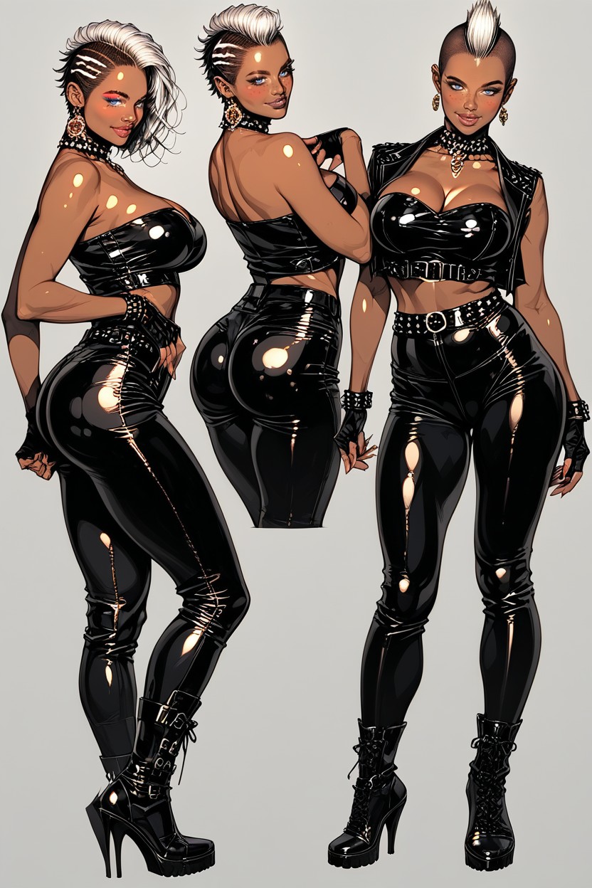 And A Matching Leather Vest, Gorgeus Face With Freckles Looking At The Viewer, 모델 AI 포르노