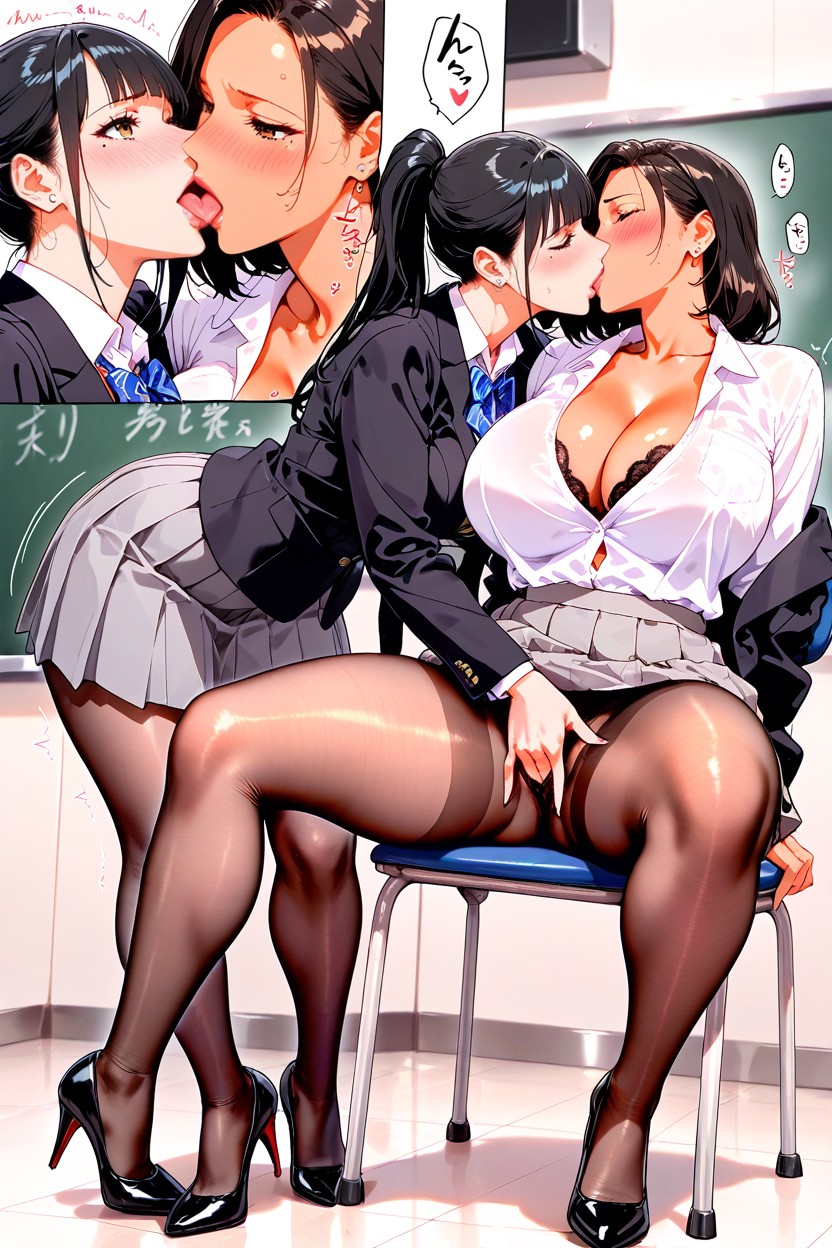 Sitting On Chair, Lace-pattern Tights, French Kissing Porno IA