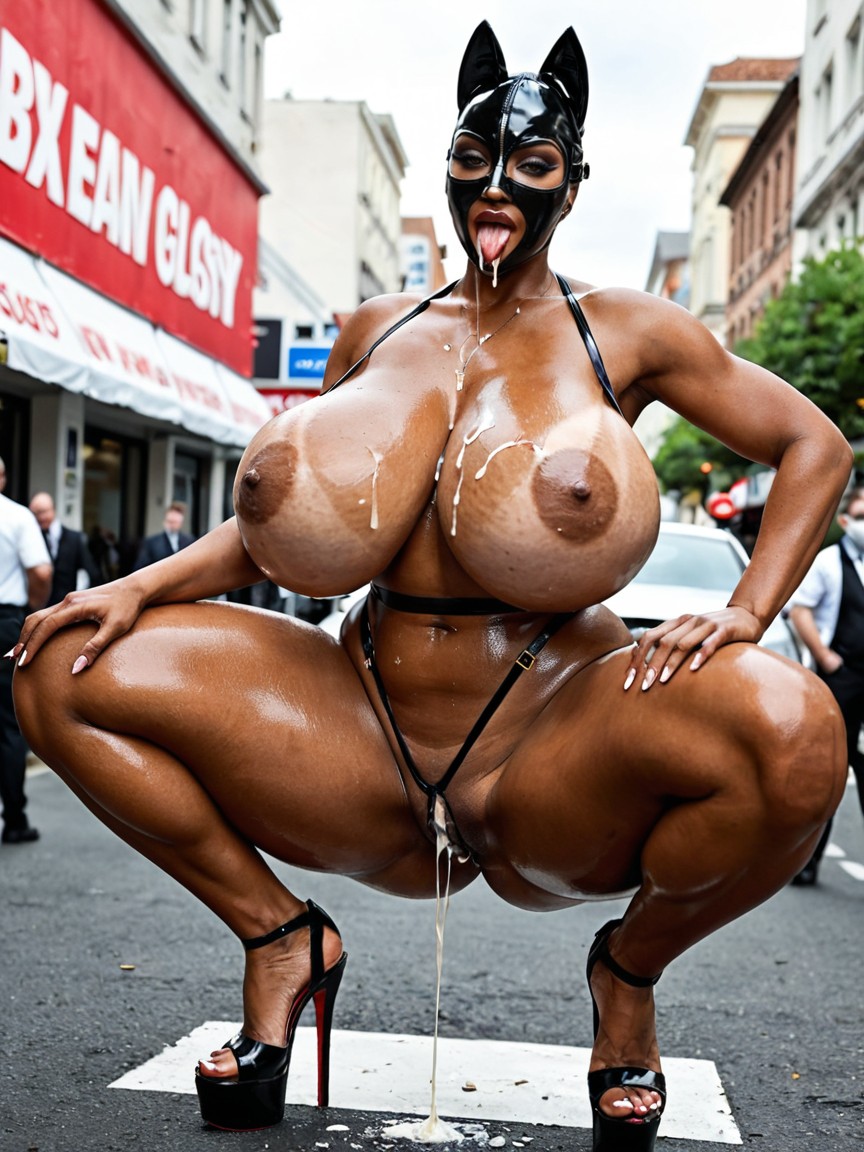 Unbelievable Giant Tits, Gold Pleaser Heels, Gigantic Hips AI Porn