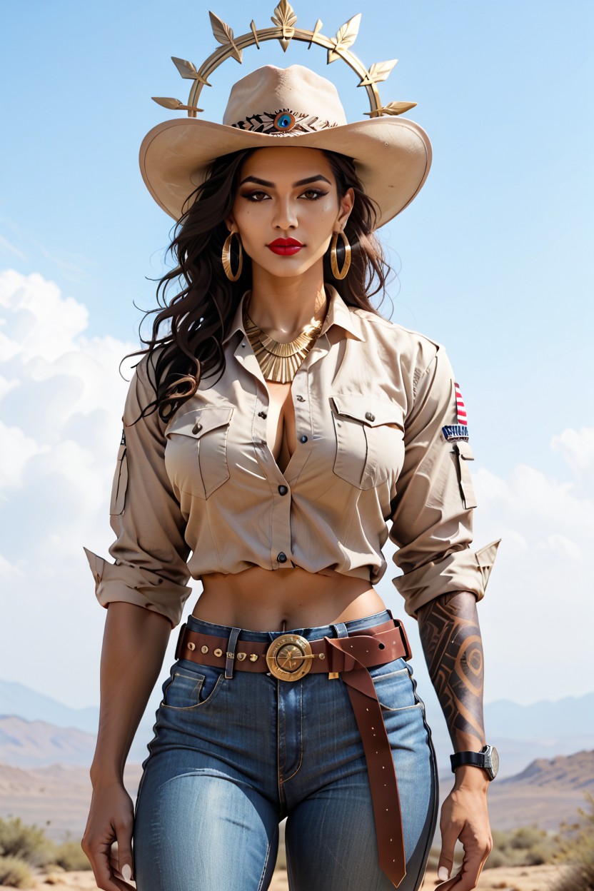 Red Lipstick, Gold Hoop Earrings, Top Buttons Undone Porno IA
