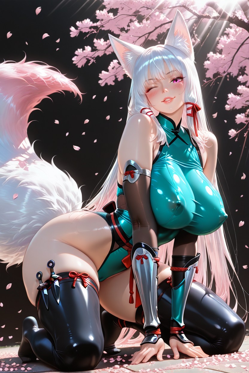 Beutiful Eyes, Thigh Straps, Hands On The Ground In Front Of The Body AI Porn