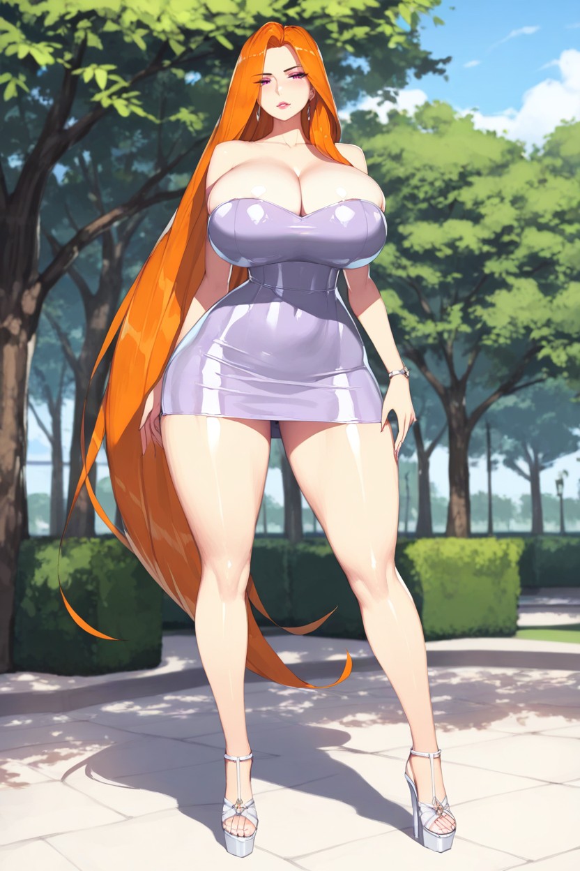 Long Ginger Hair, Seductive Look, Park AI Porn