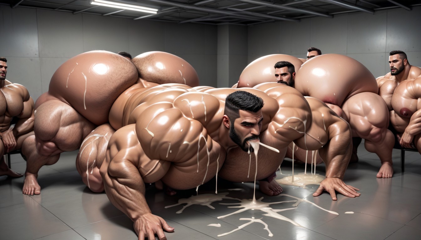 Sweaty, Black Hair, Many Impossibly Huge Thick Cocks Everywhere AI Porn