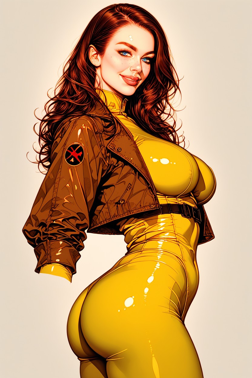 Plump Lips, Busty, Gorgeus Face With Freckles Looking At The Viewer AI Porn