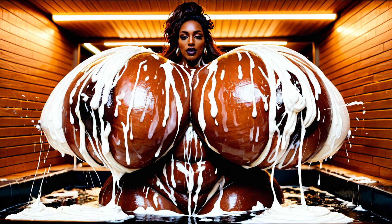 Gigantic Hyper Breasts, African, Brown Hair AI Porn