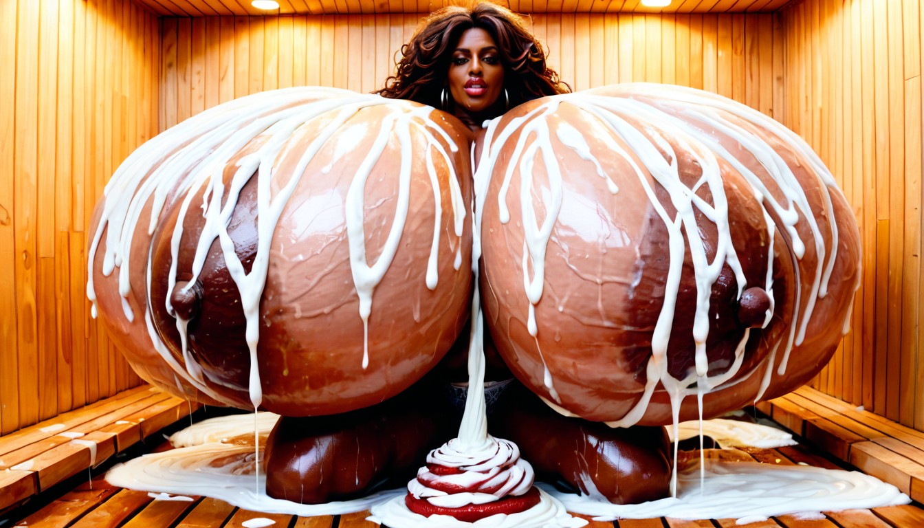 Gigantic Hyper Breasts, Body Soaked In Giant Cream, Brown Hair AI Porn