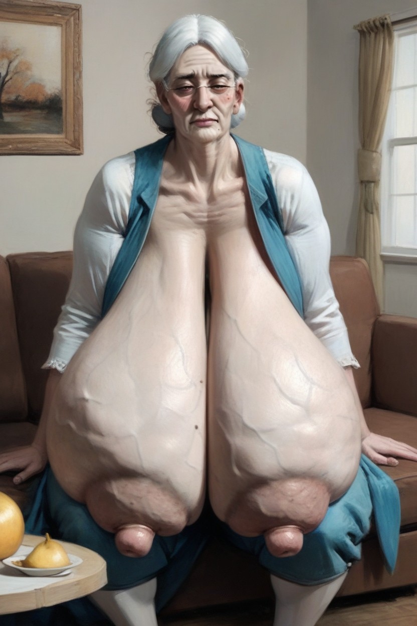 Old Lady's Long-sleeved Clothing, The Arms Are Completely Dressed, 부끄러움 AI 포르노