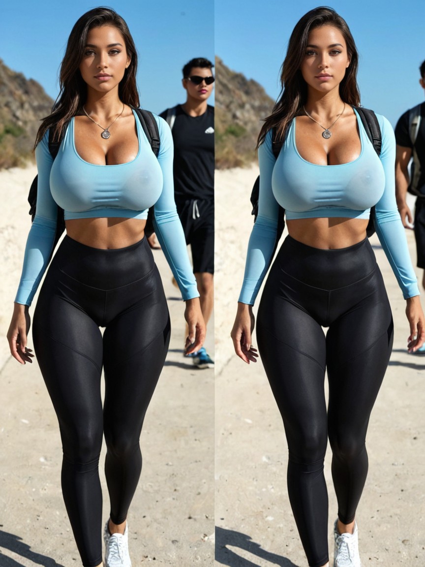Arms By Side, Gray Hiking Backpack, Walking Porno IA