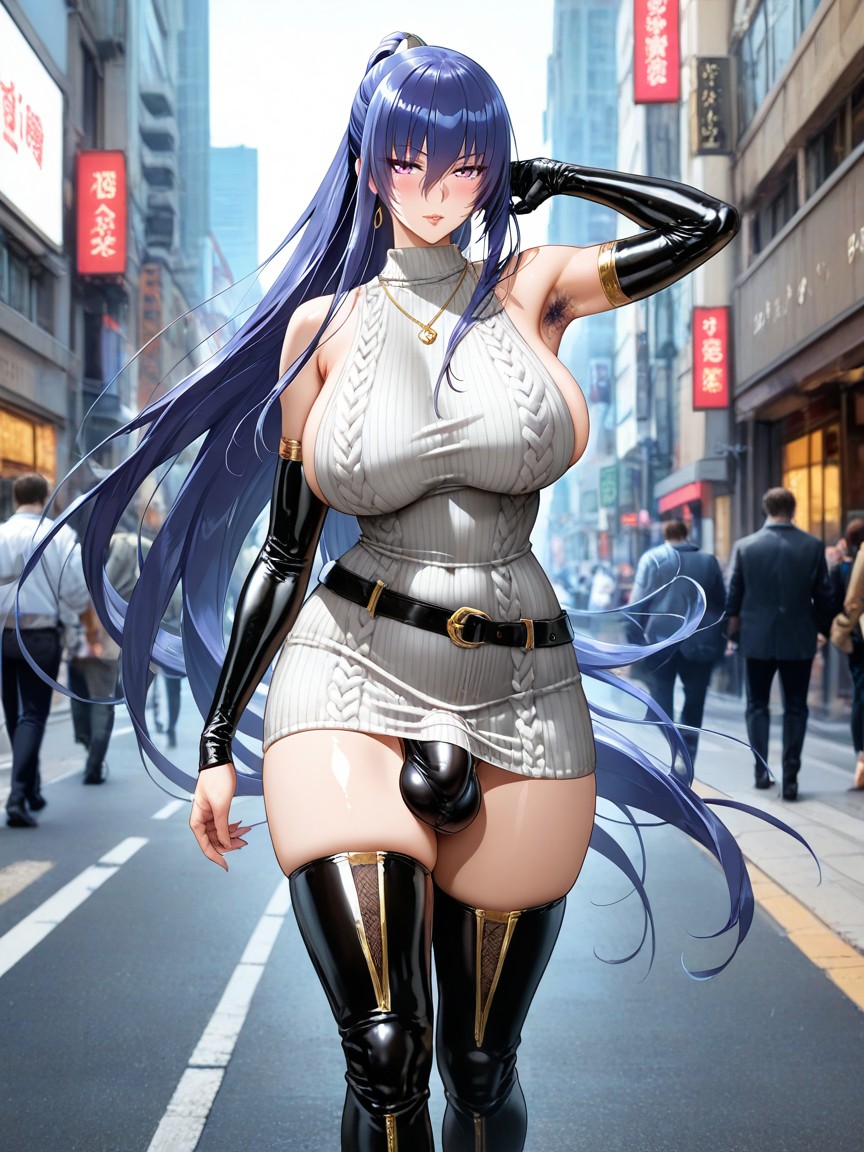 Black Latex Arm Cove, Symmetrical Face, No Exposure AIポルノ