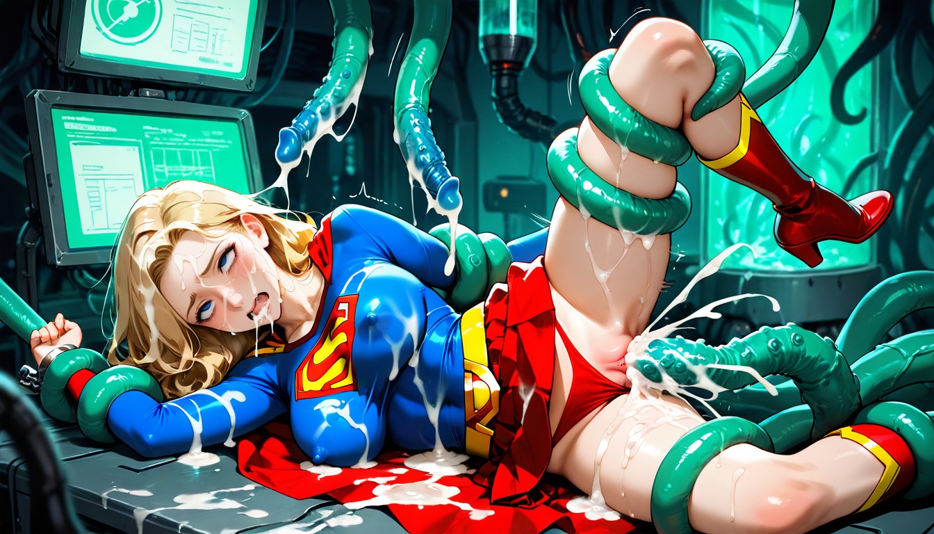 Many Machine Cable, Blonde Hair, Green Metal Cuffs AIポルノ