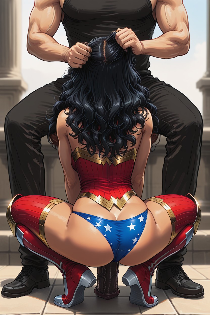 Wonder Woman, Focus On Hair, Happy AI Porn