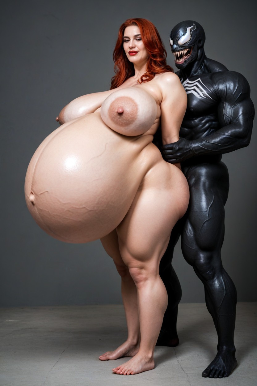 裸, Pregnant Belly Stretched To The Limit, Side View AIポルノ