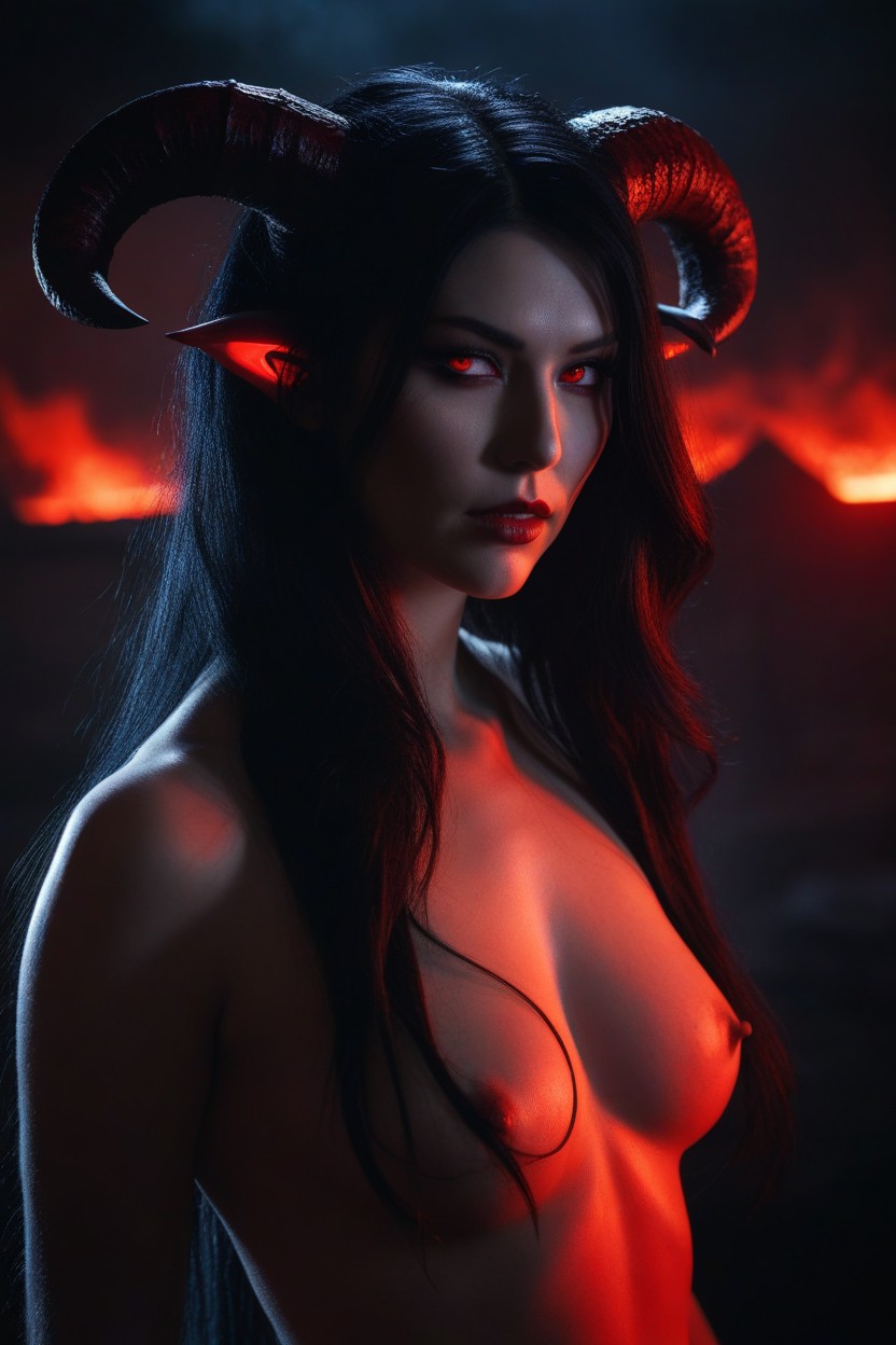 Volumetric Light, Big Demon Horns, 直毛 AIポルノ