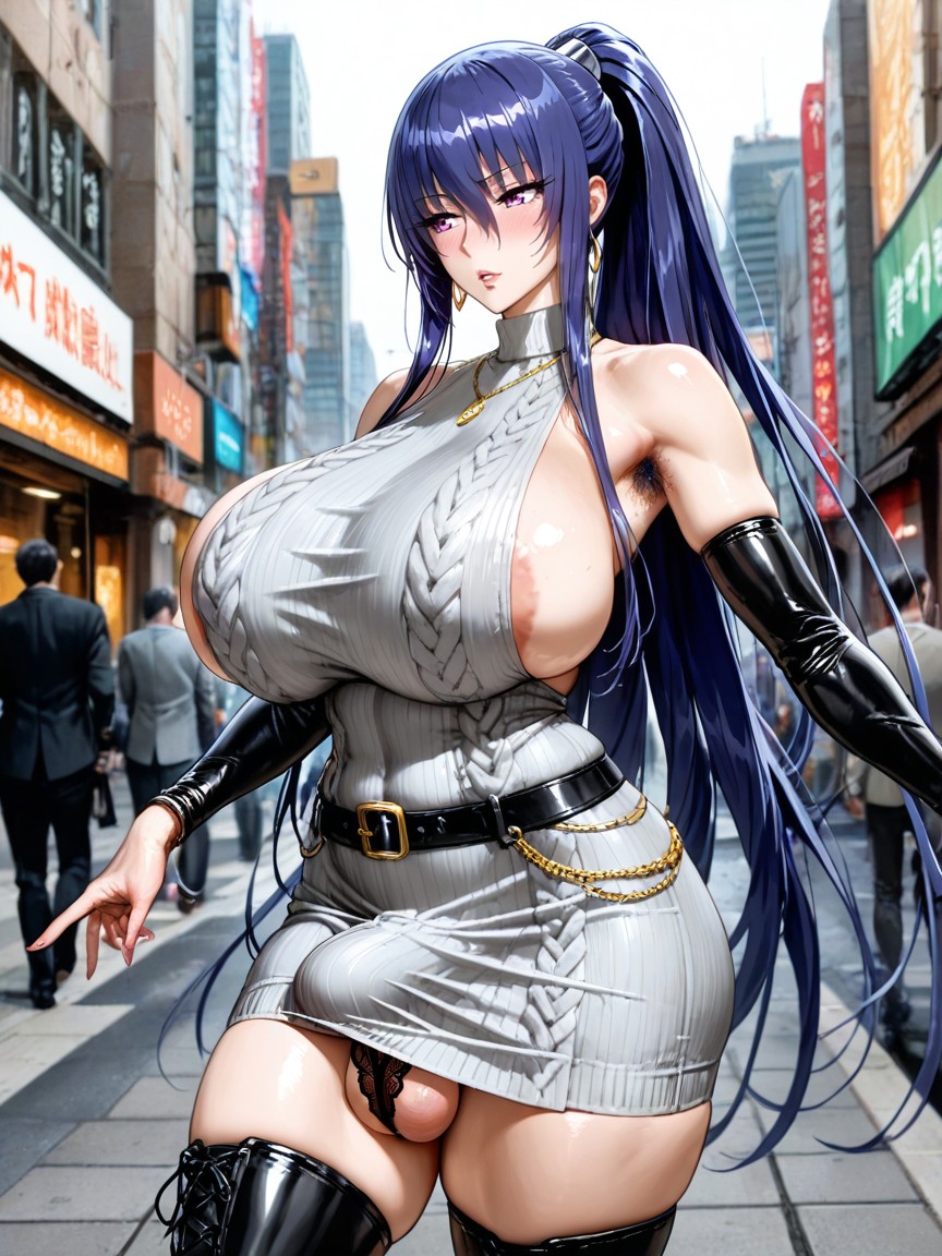 Not Erect, Body Angled Diagonally, Only The Tip Covered By Tight Stretched Fabric AIポルノ