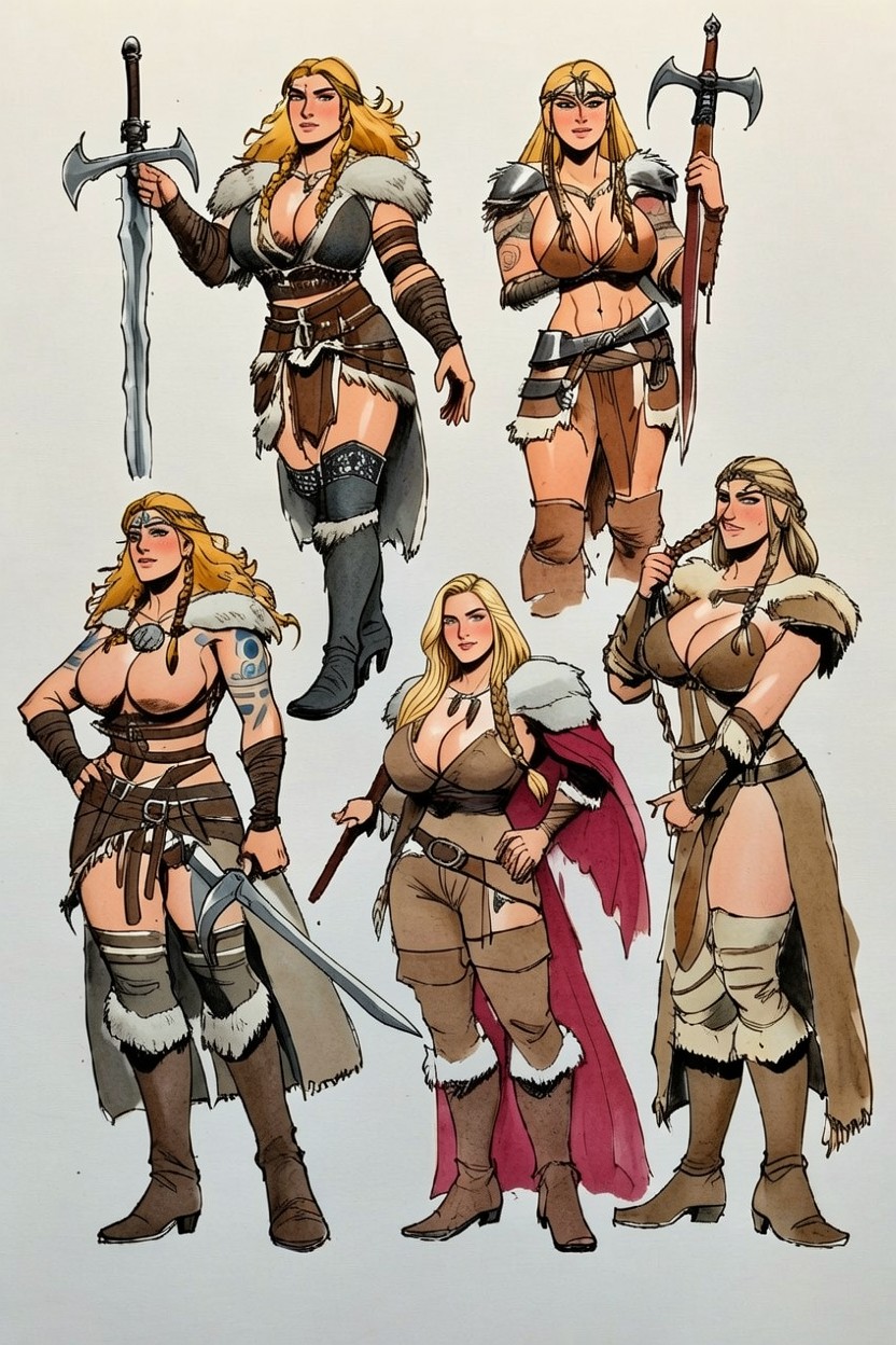 Very Tall Boots, Viking Earrings, Braids Porno IA