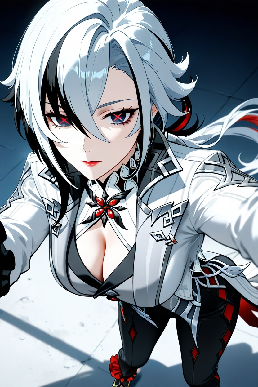 Long Ponytail, White Fatui Tie, 上視角 AI黃片