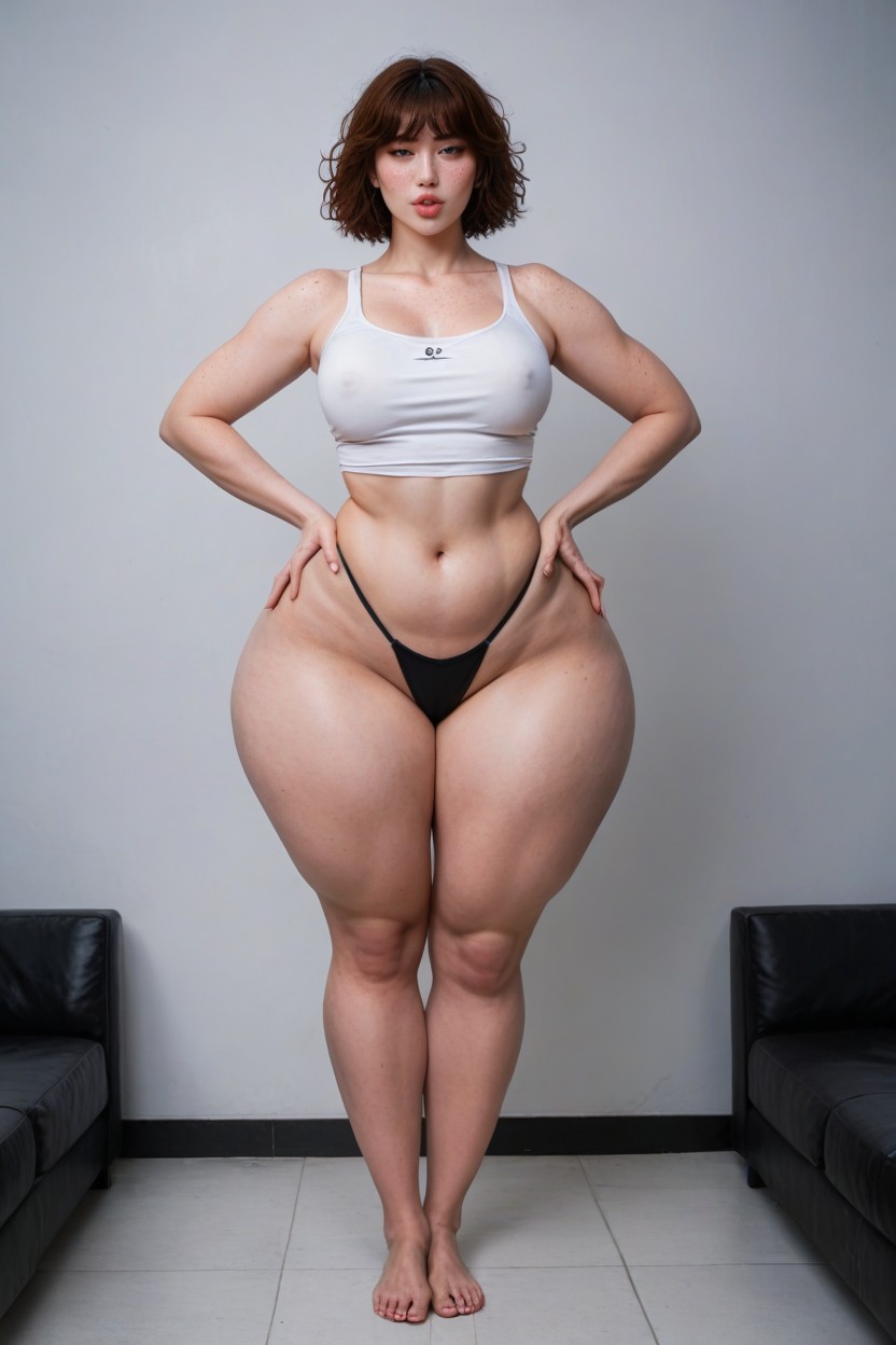 Korean Woman Korean Pale Skin, Freckles, Big Ass AIポルノ