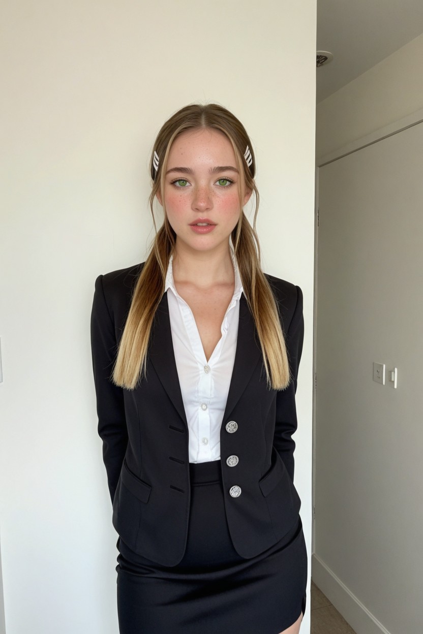 Button Nose, Long Neck, Vista Frontal Porno IA