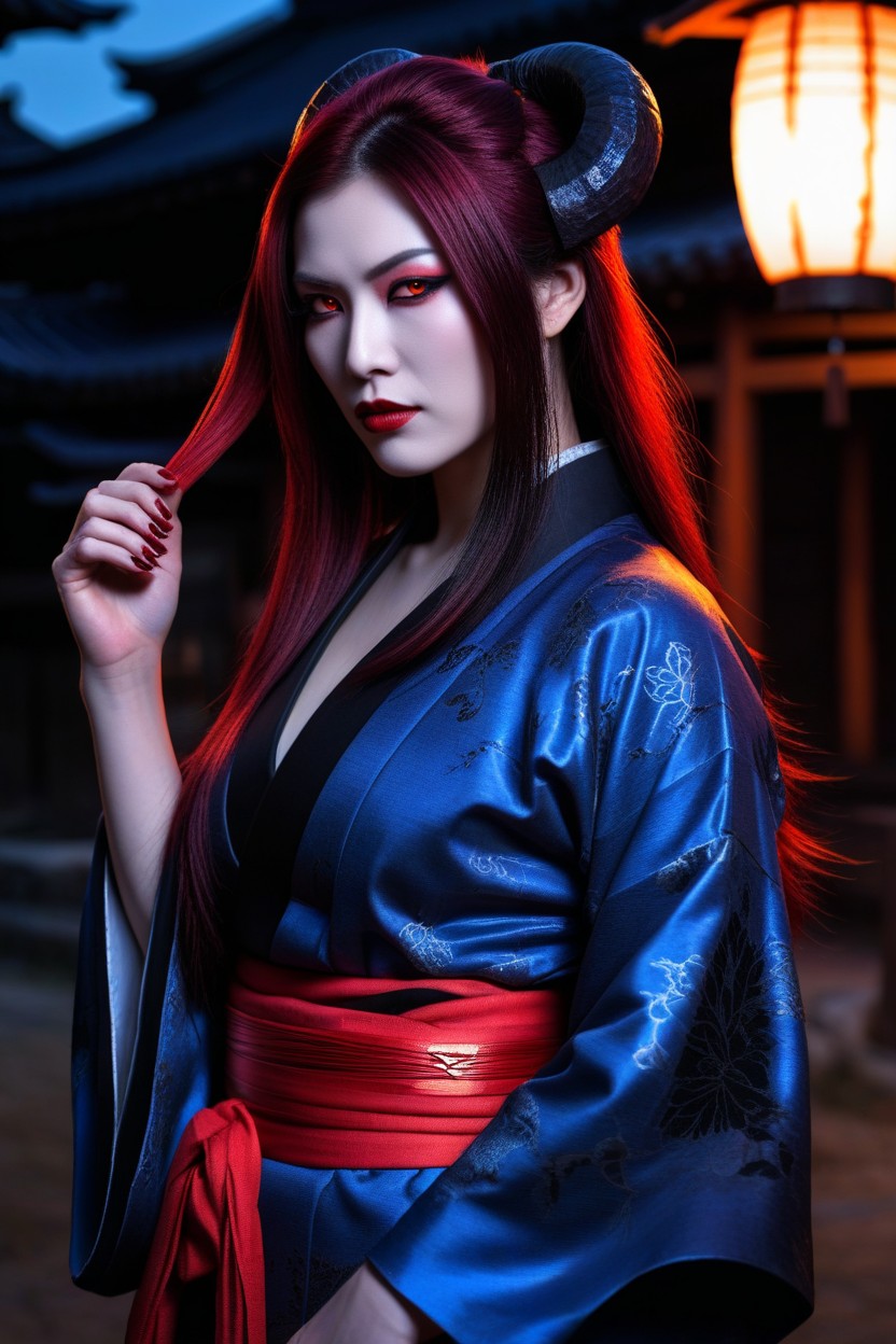 25+, Burgundy Hair, Dark Fantasy Art Style Porno IA