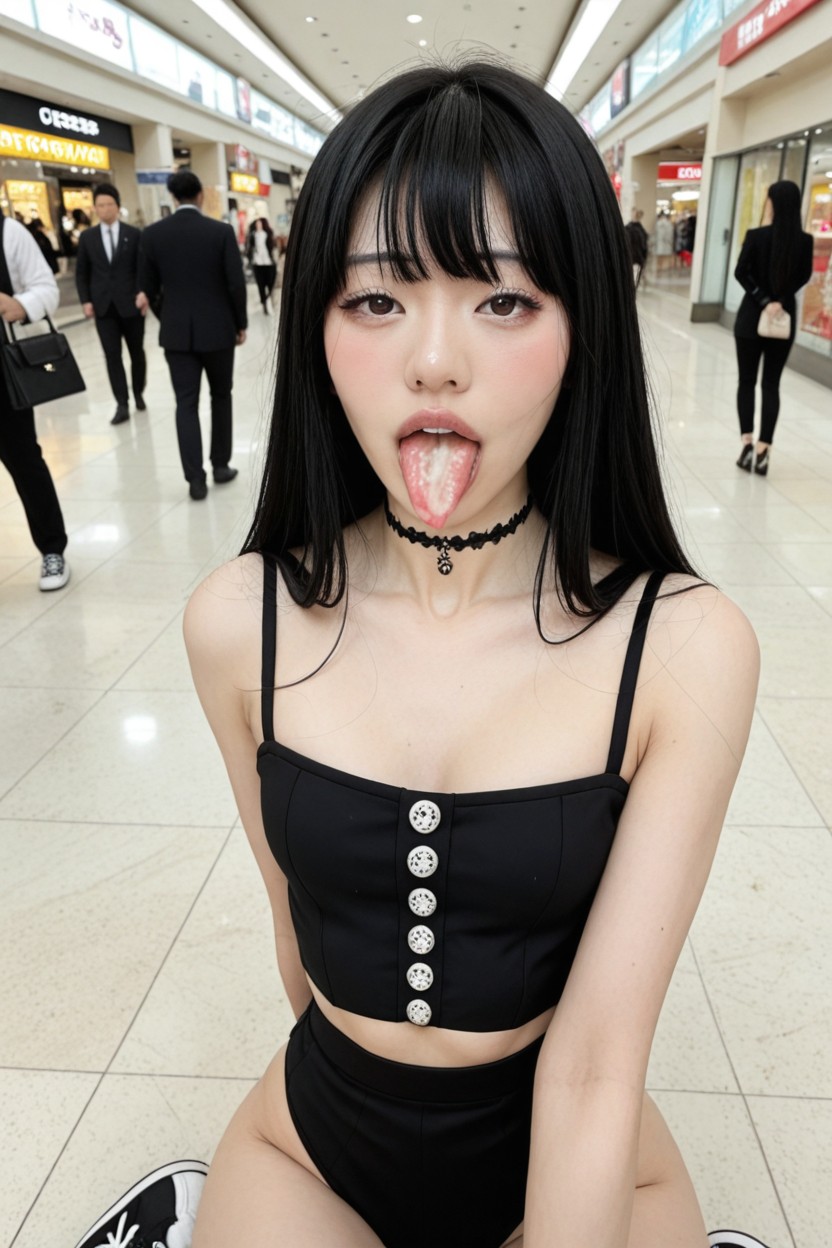 Very White Skin, Very Black Hair, Delgada Porno IA