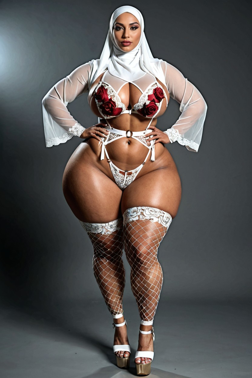 Gigantic Wide Massive Hips, Hyper Thighs, Deep Plunging Amethyst Silk Gown Ultra Sheer Porno IA