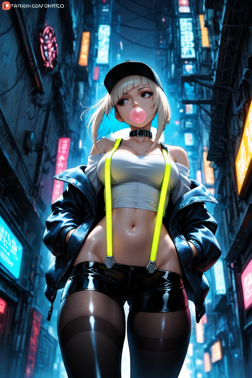 Twisty Pose, Neon Backlighting, Black Eyes Porno IA