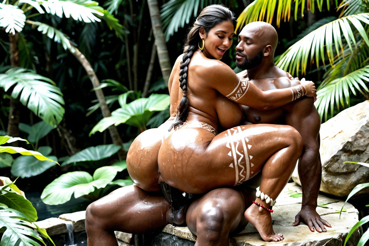 Black Skin Tribal Man With A Massive Bulging Veiny Black Penis, Anklet, Wer Pussy AI Porn