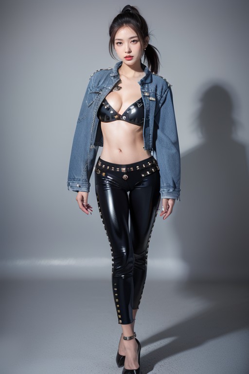 Large Round Studs On Sleeve Seams, Pretty Face, Korean Woman AI Porn