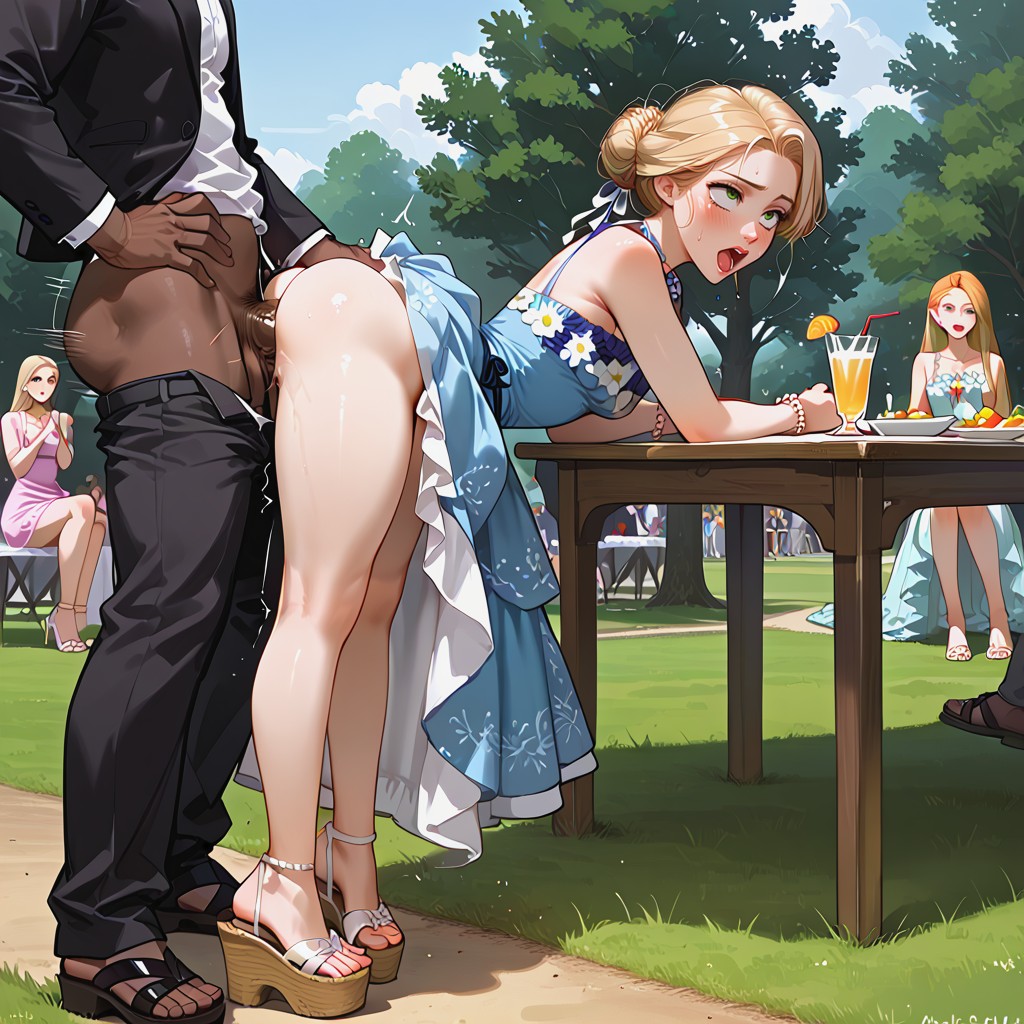 Families Flying Kites In Background, Hawaiian Sundress, 乳房を揉む AIポルノ