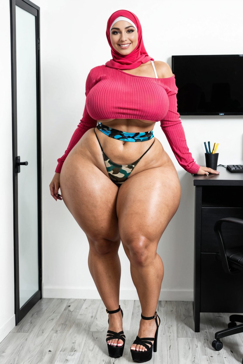 Gigantic Wide Massive Hips, Camo Office Skirt, Pale Skin AI 포르노
