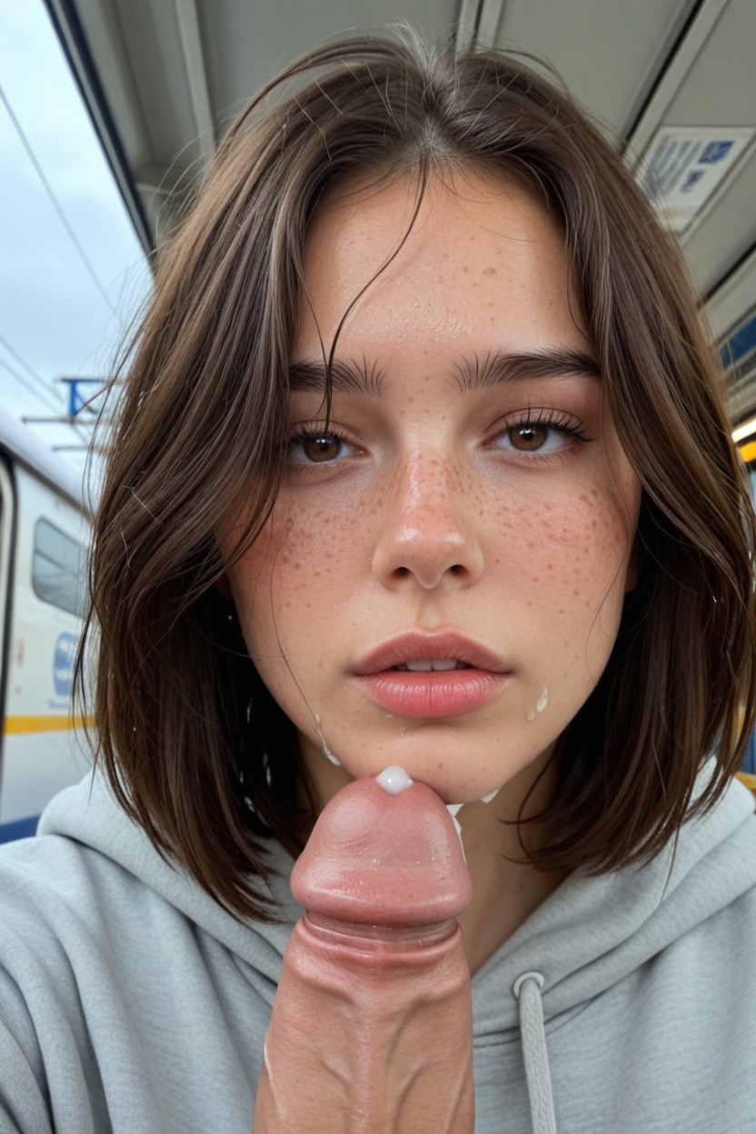 Brown Hair, My Insignificant White Cock Imposing On Her Wet Face, Oblong Face AI 포르노