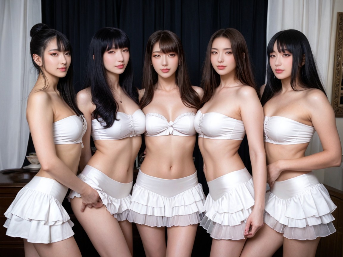 Beautiful Idol Faces With Cupid's Bow, Incredibly Pale Skin, Two Long Legs Dynamic Poses AI Porn