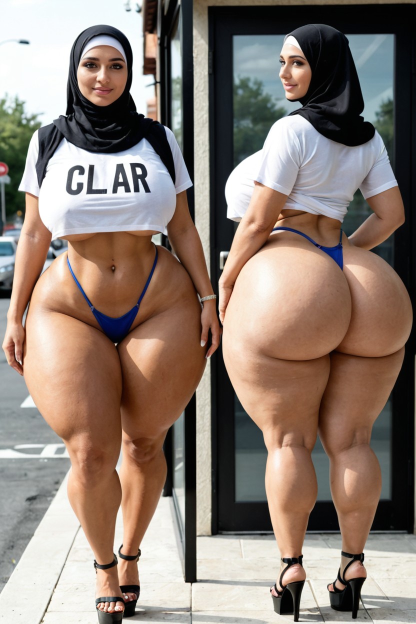 Form Fitting Clothes, Beautiful Face, Pale Skinwide Thigh Gap AI Porn