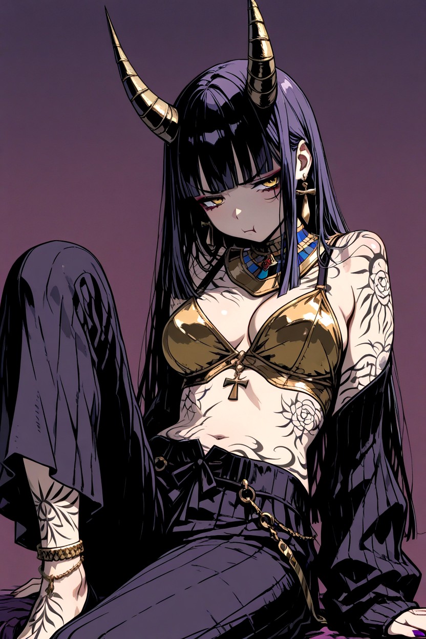 Egyptian, Gold Bangles On Wrists, Gold Bikini Top AI Porn
