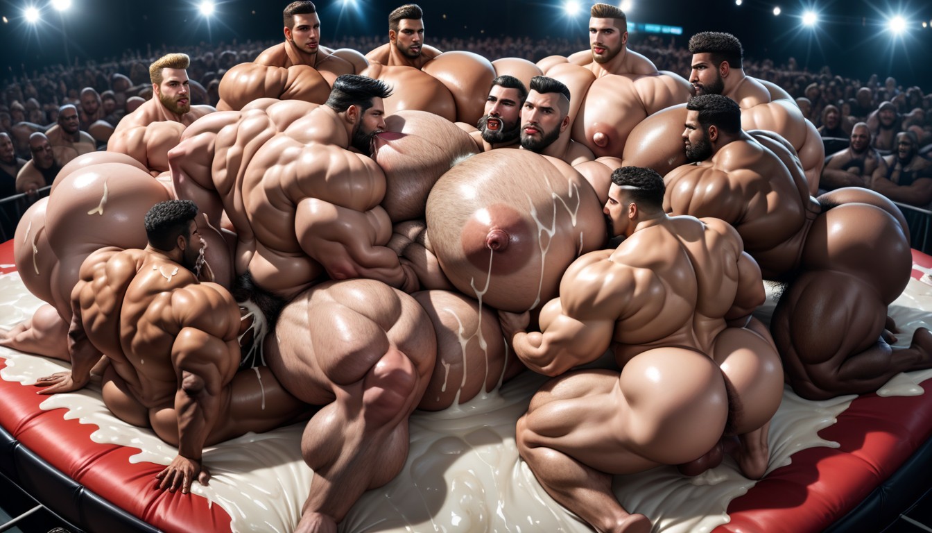 Many Impossibly Huge Thick Cocks Everywhere, Tongue Out, Big Pecs AI Porn